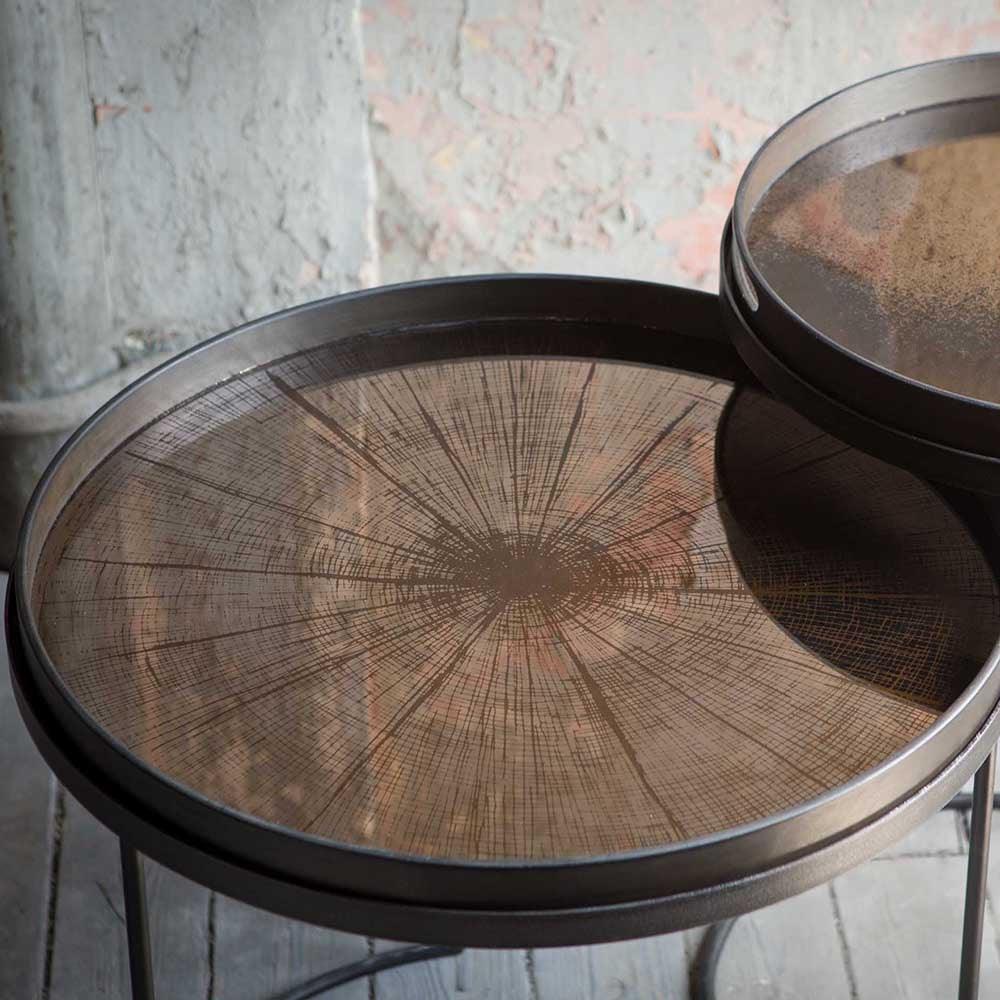 Bronze Slice Large Round Mirror Tray Maker & Moss