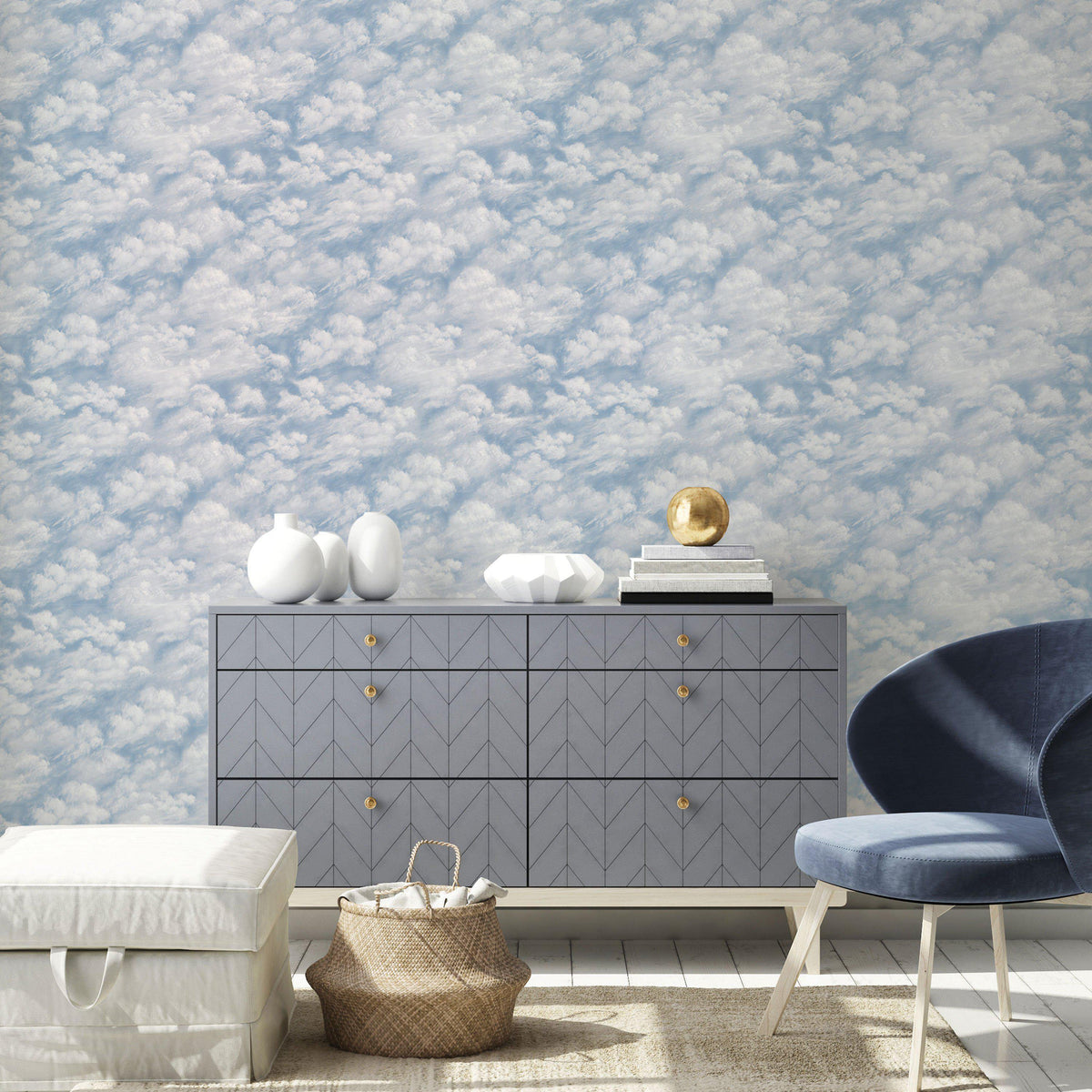 Clouds Sky Blue Peel and Stick Wallpaper Maker & Moss