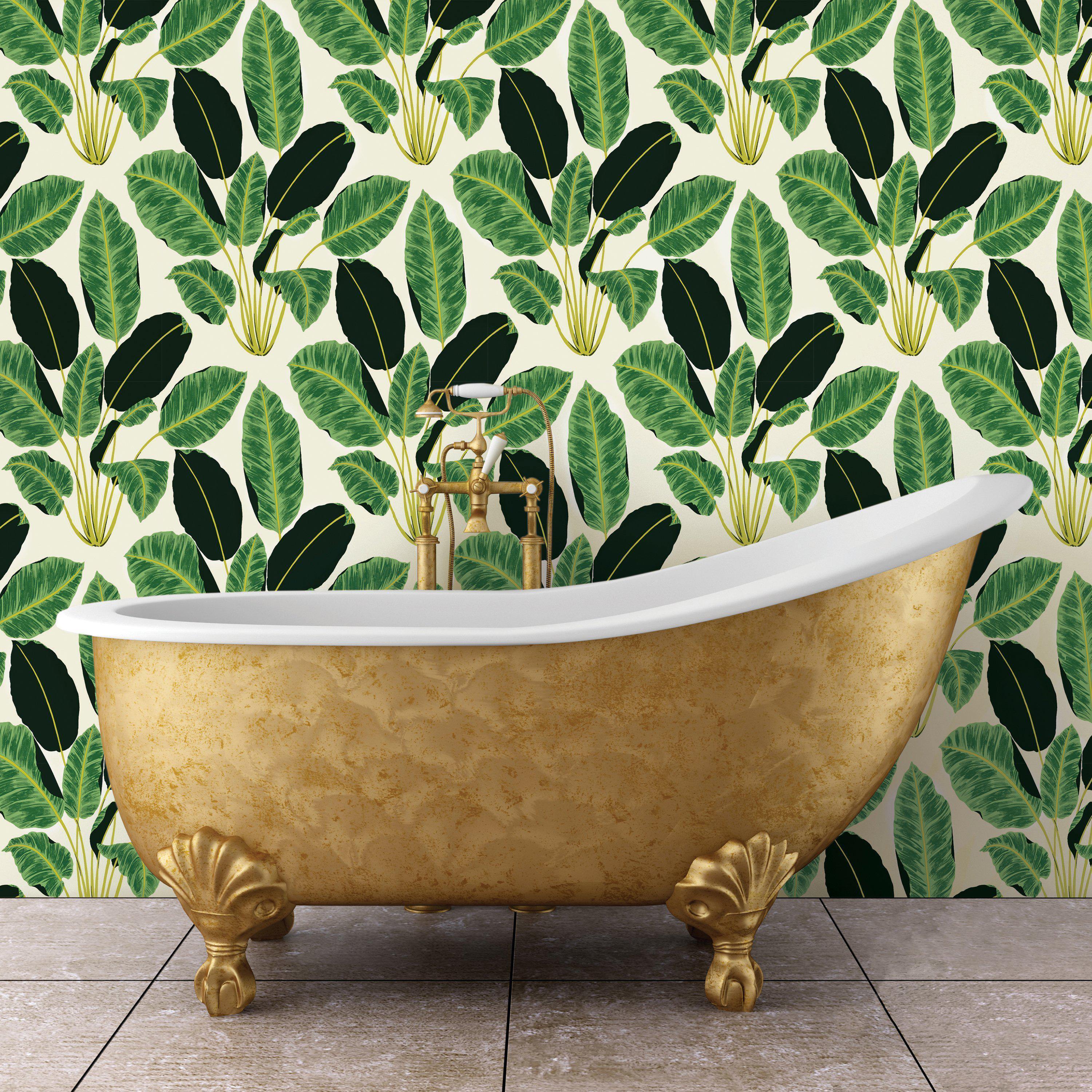 Tempaper Designs LIFESTYLE - Genevieve Gorder Hojas Cubanas Rich Emerald Peel and Stick Wallpaper