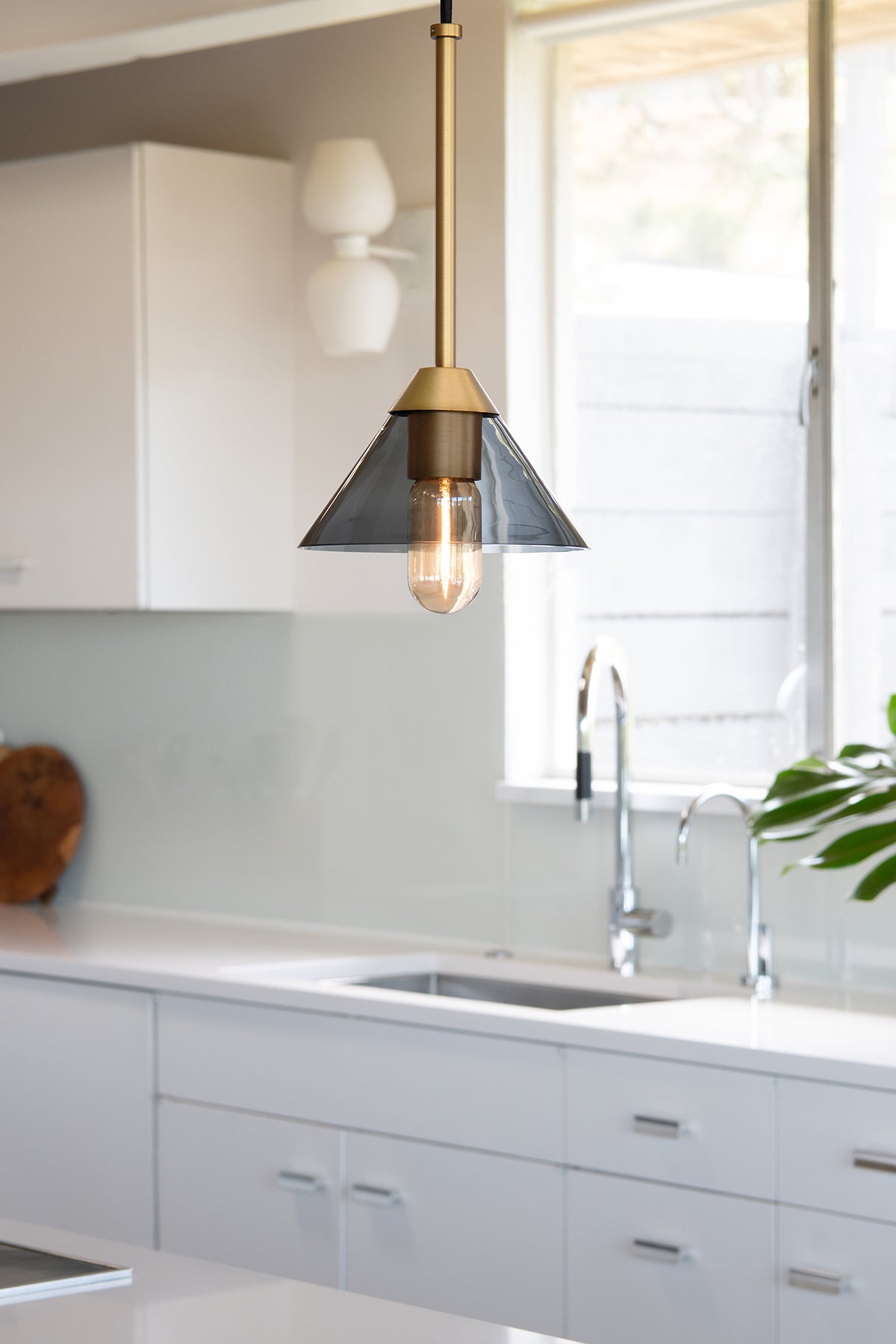 Modern pendant light with warm vintage style LED T14 light bulb