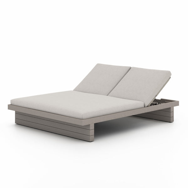 Leroy Outdoor Double Chaise, Weathered Grey