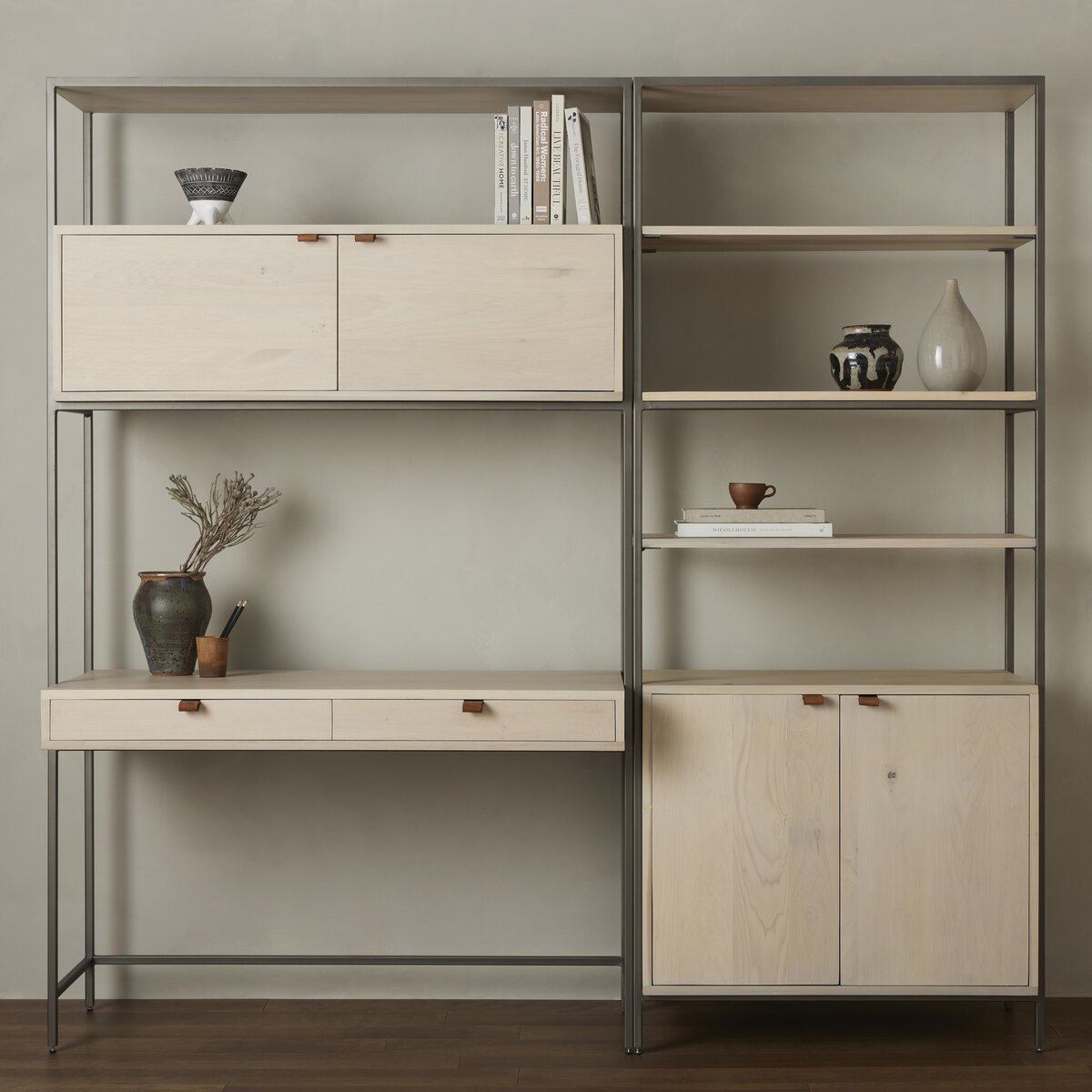 Trey Modular Wall Desk W/ 1 Bookcase