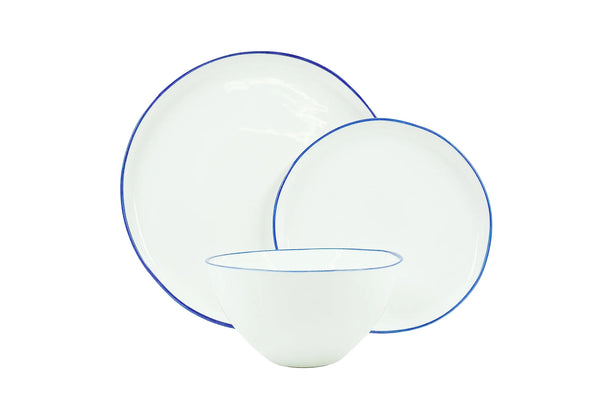 Abbesses Blue Rim Porcelain 3 Piece Dinnerware Set, Service For 1