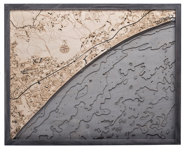 Myrtle to North Myrtle Beach 3-D Nautical Wood Chart