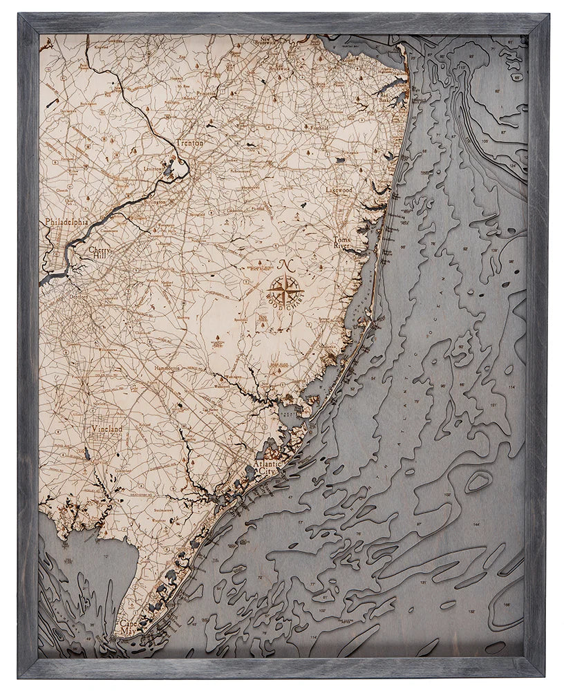 New Jersey Coast 3-D Nautical Wood Chart