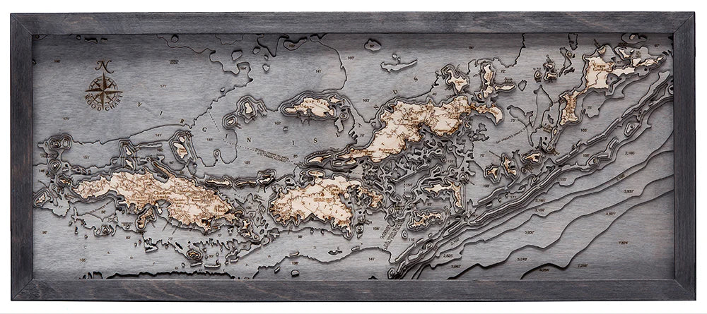 British & US Virgin Islands 3-D Nautical Wood Chart