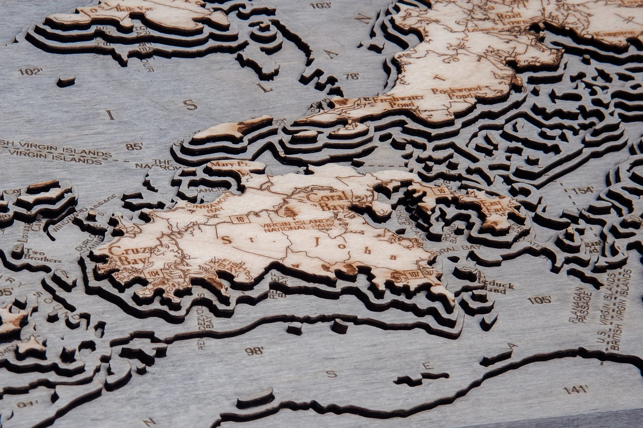 British & US Virgin Islands 3-D Nautical Wood Chart