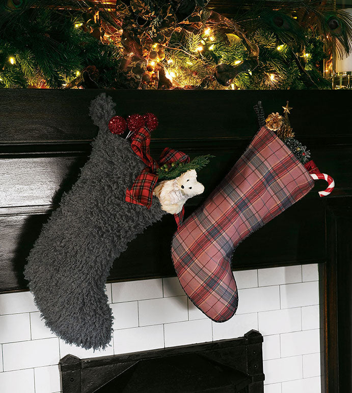 Deck the halls with our festive plaid Christmas stocking! Made from 100% cotton, it adds a cozy holiday charm to your decor with a Park Hill Red pattern and gray mini welt edge. The matching hanging loop makes it easy to display. Dry clean only for best care, keeping it beautiful all season long.