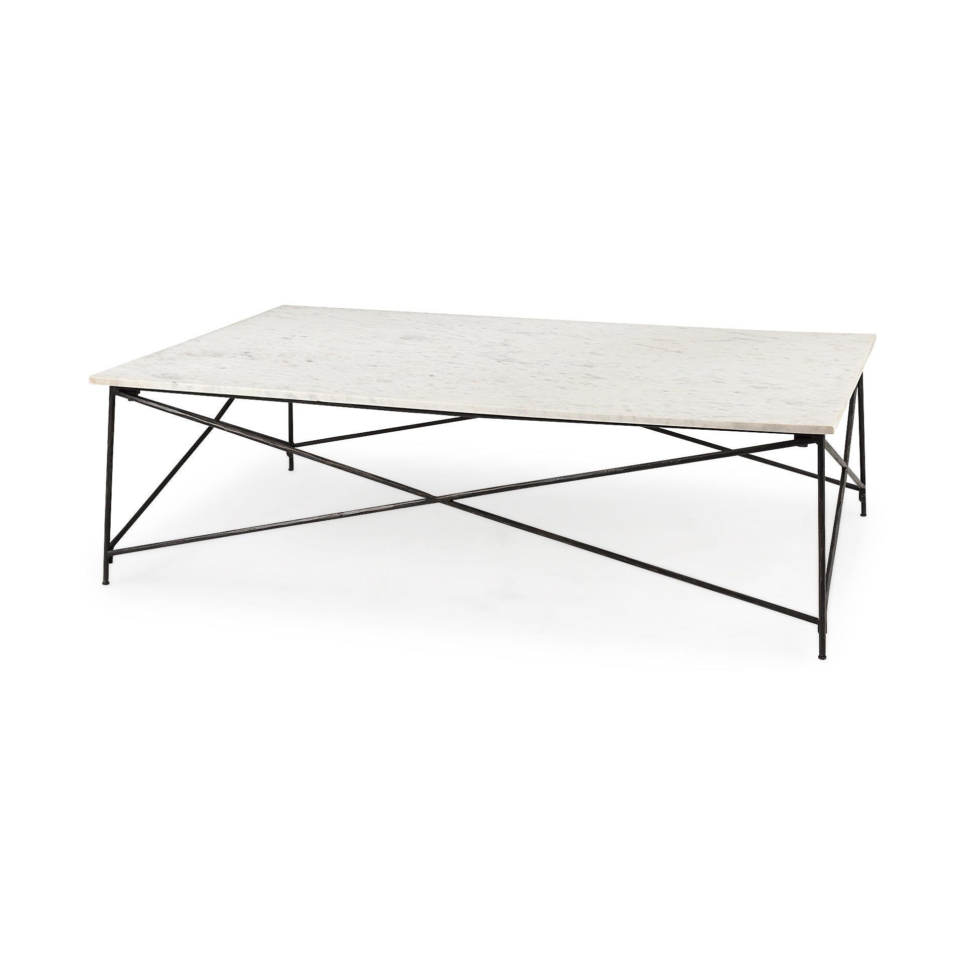 Lorlei White Marble Top W/ X-Shaped Gray Iron Base Coffee Table