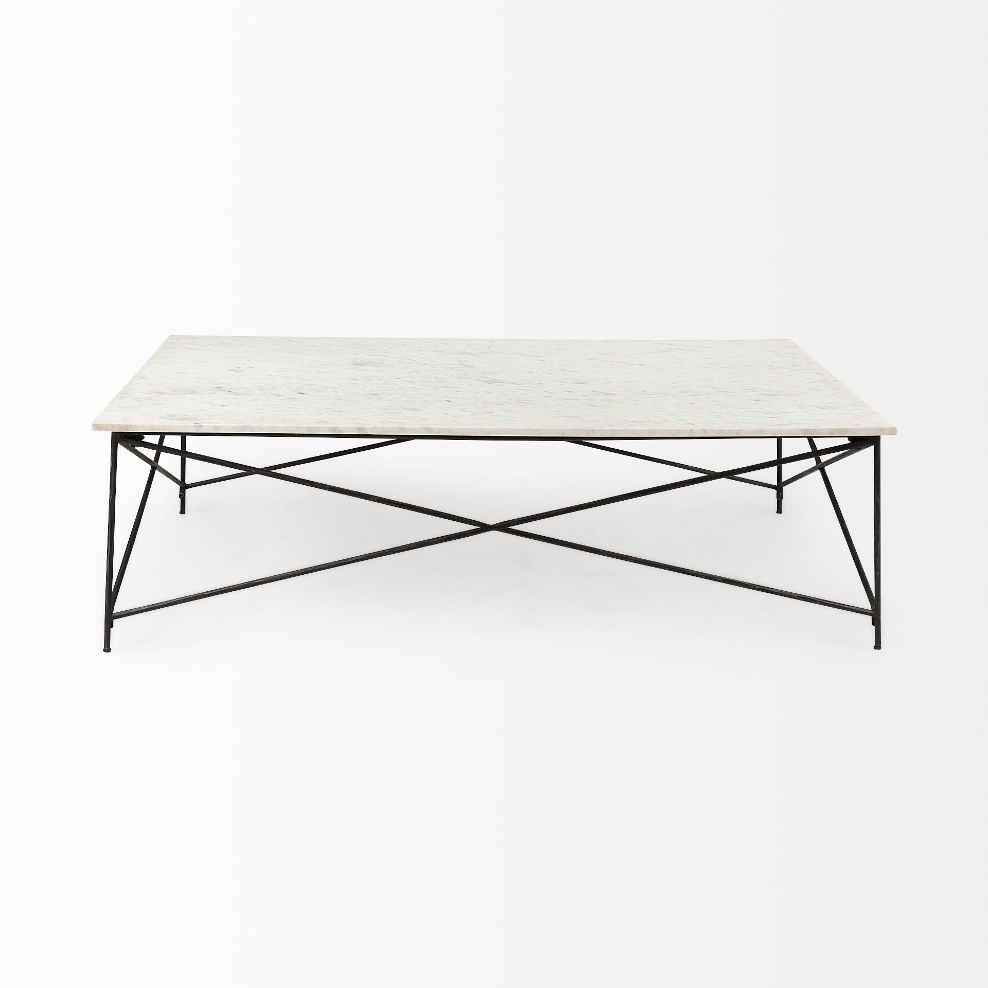 Lorlei White Marble Top W/ X-Shaped Gray Iron Base Coffee Table