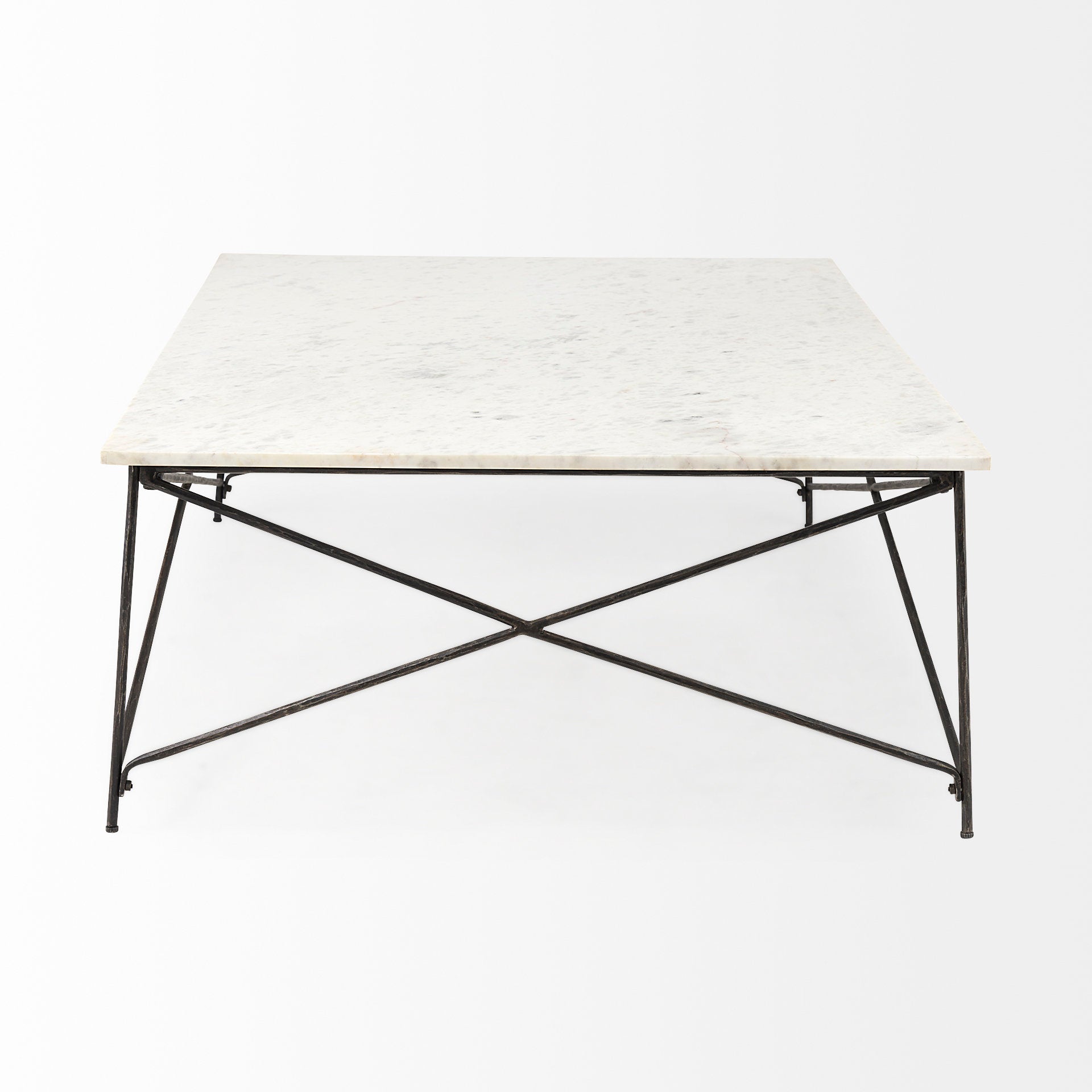 Lorlei White Marble Top W/ X-Shaped Gray Iron Base Coffee Table