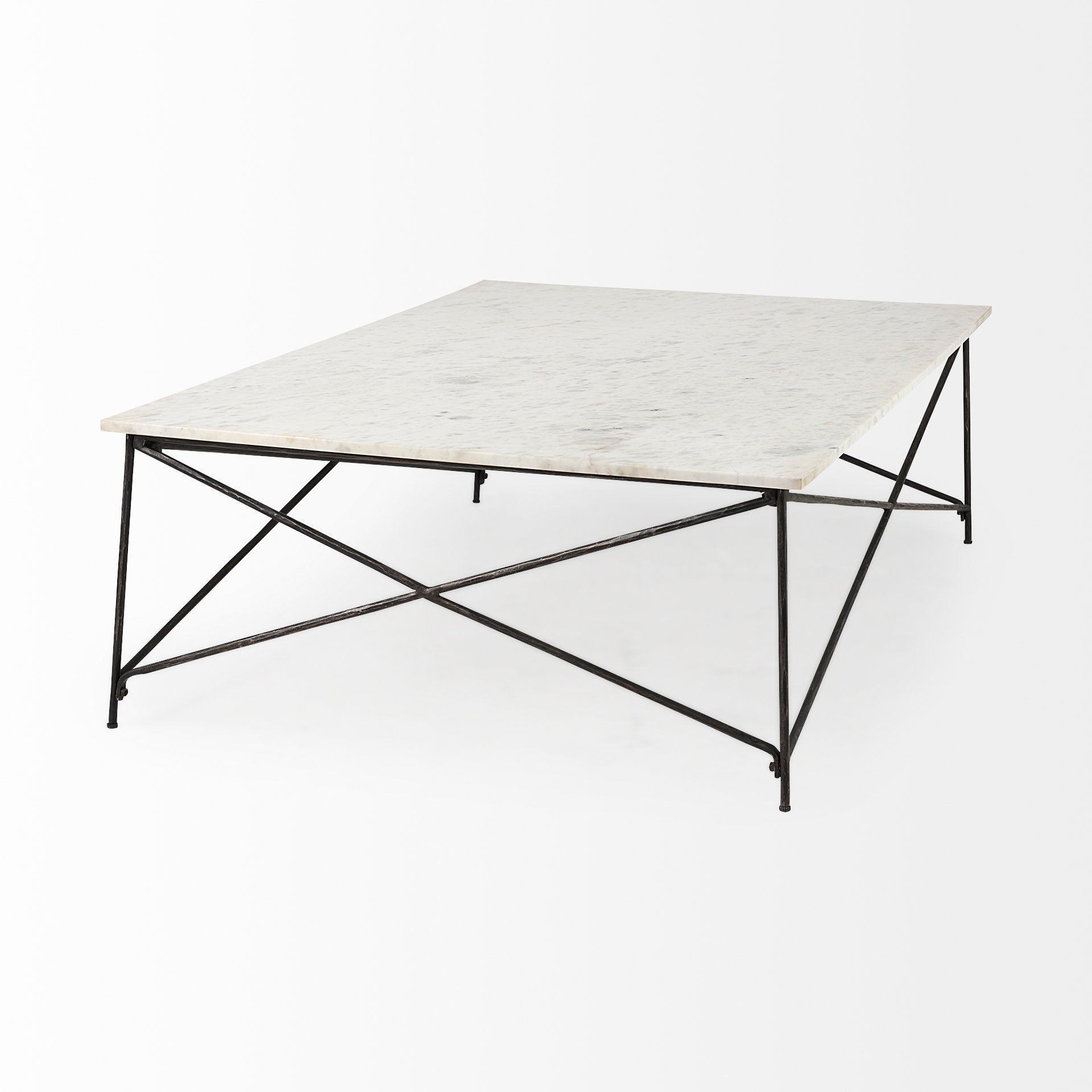 Lorlei White Marble Top W/ X-Shaped Gray Iron Base Coffee Table