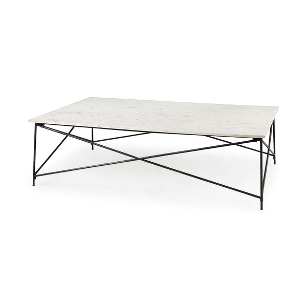 Lorlei White Marble Top W/ X-Shaped Gray Iron Base Coffee Table