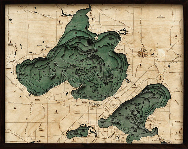 Lake Mendota and Lake Monona Wood Chart