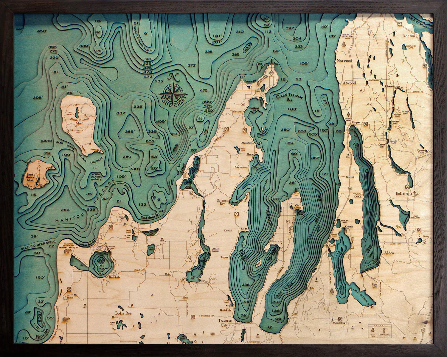 Grand Traverse Bay / Leelanau - Wood Chart