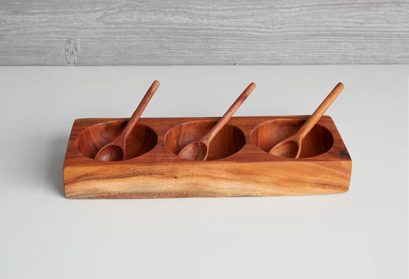 Guamuchil Wood 3-Section Salsa Dish