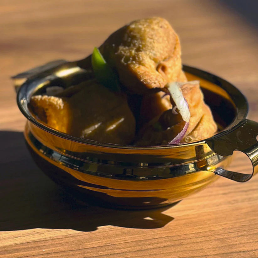 Indian Handi Serving Bowl - Brass Colored Stainless Steel