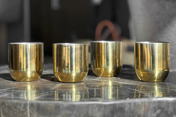 Handcafted Double Walled Drinking Cup - Brass Color set of 4
