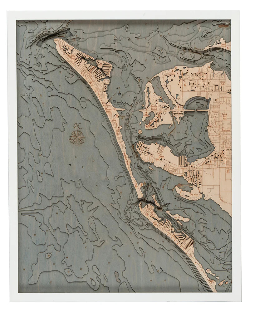 Anna Maria Island, Florida 3-D Nautical Wood Chart, Large