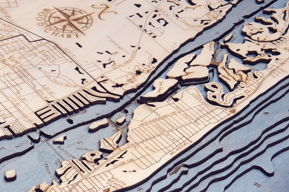 Indian River Nautical Wood Chart, Narrow, 13.5" x 43"