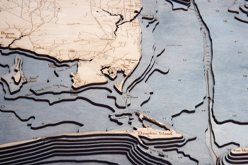 Mobile, Alabama 3-D Nautical Wood Chart, Large, 24.5" x 31"
