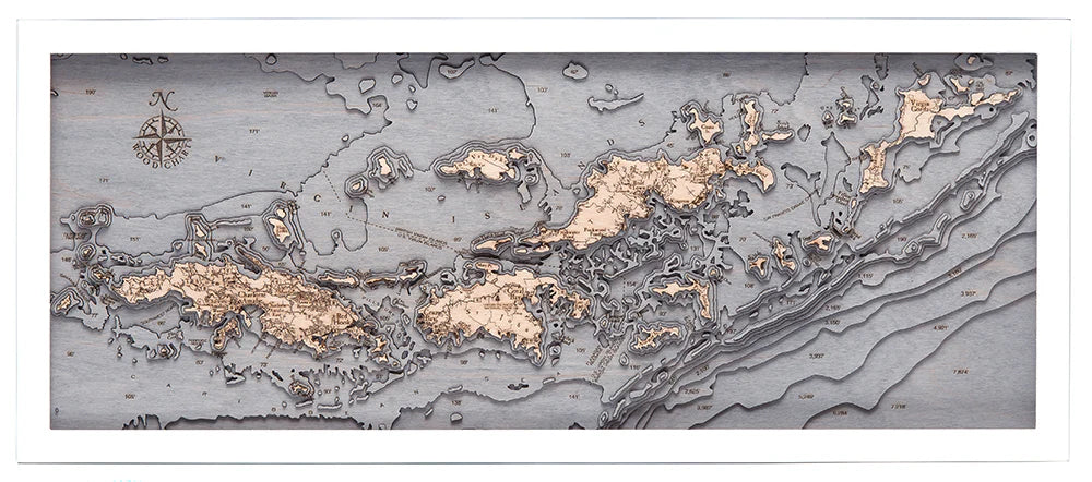 British & US Virgin Islands 3-D Nautical Wood Chart