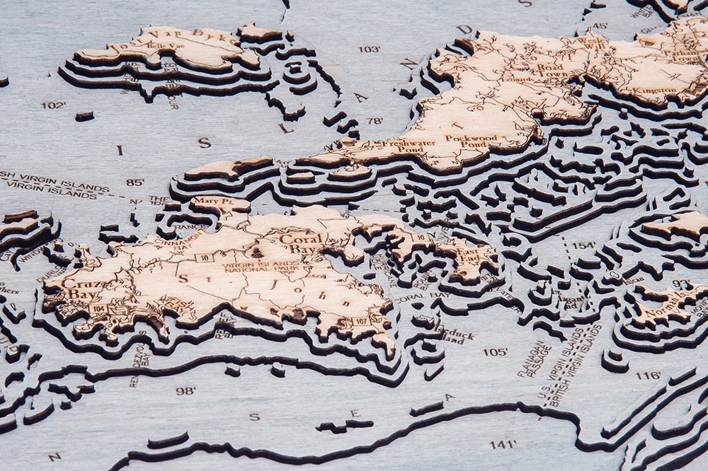 British & US Virgin Islands 3-D Nautical Wood Chart