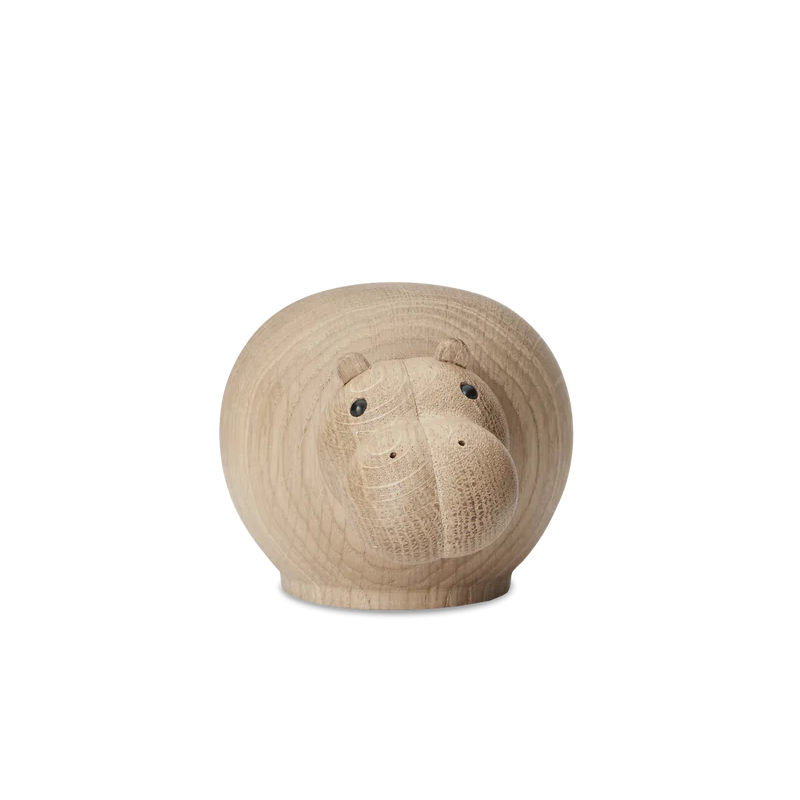 Hibo Wooden Hippo Sculpture – Solid Oak Decor in set of 3