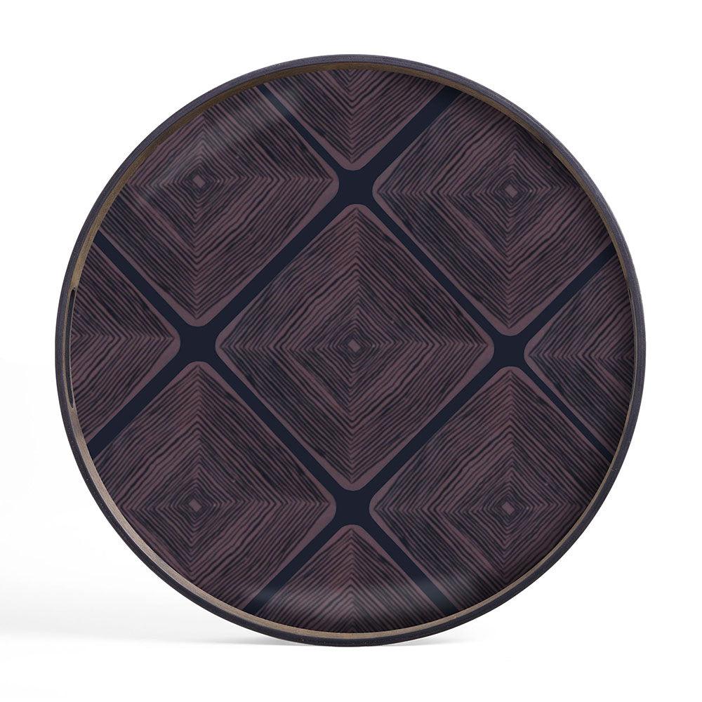 Notre Monde (Ethnicraft) DECORATIVE - Midnight Linear Squares Small Round Glass Tray