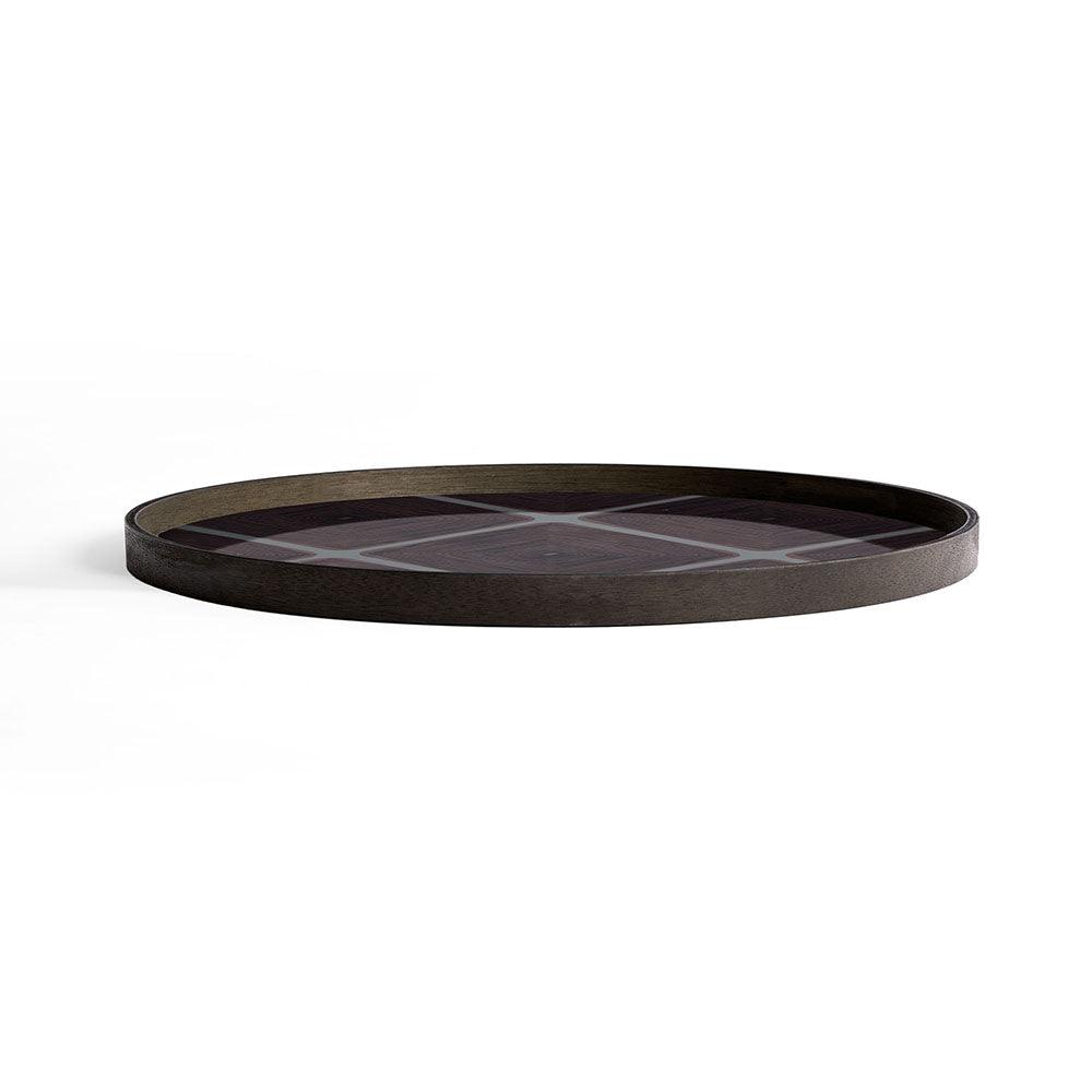 Notre Monde (Ethnicraft) DECORATIVE - Slate Linear Squares Extra Large Round Glass Tray