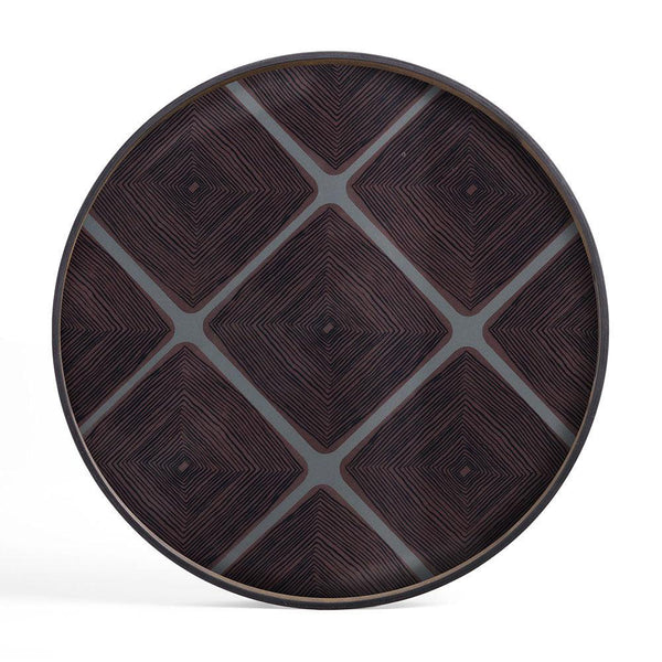 Notre Monde (Ethnicraft) DECORATIVE - Slate Linear Squares Extra Large Round Glass Tray