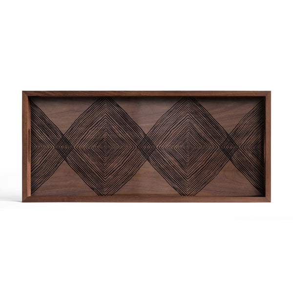 Notre Monde (Ethnicraft) DECORATIVE - Walnut Linear Squares Rectangular Glass Tray