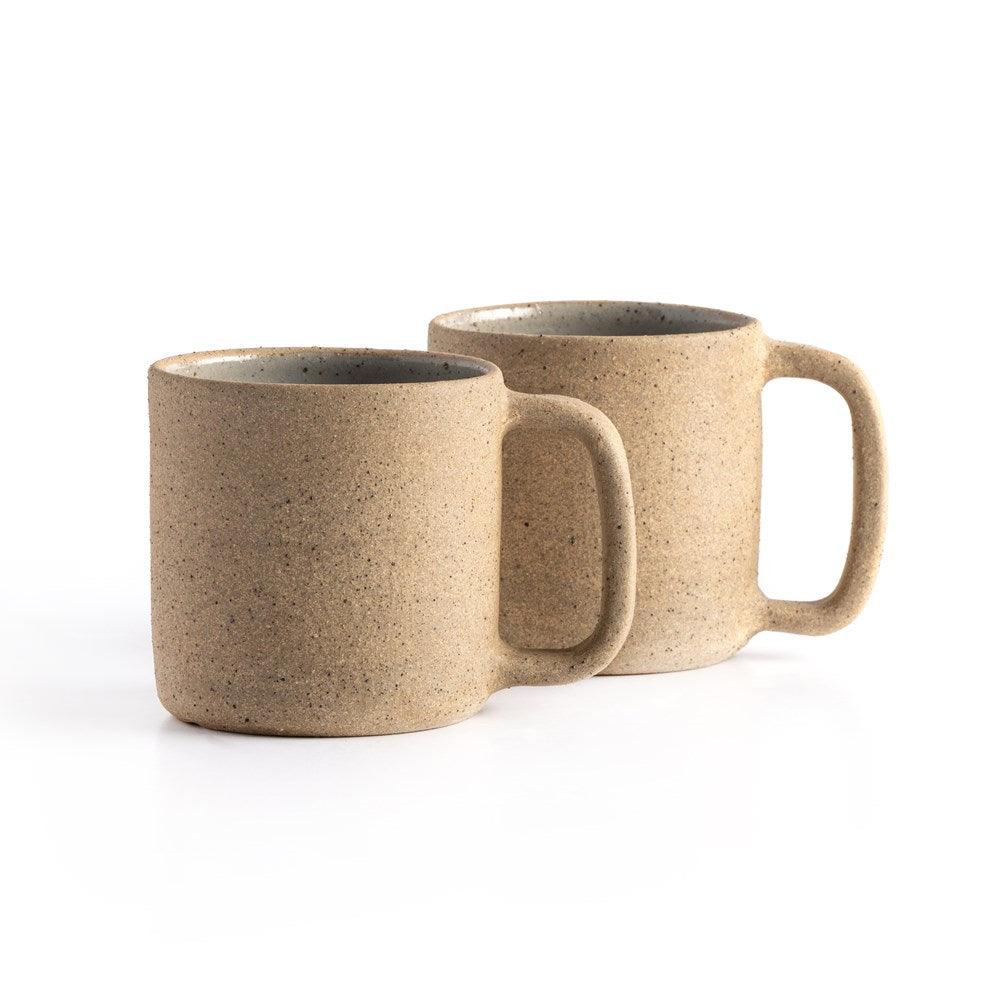 Set of 2 Brown and Beige Ceramic Mugs Ceramic Coffee Cups Set