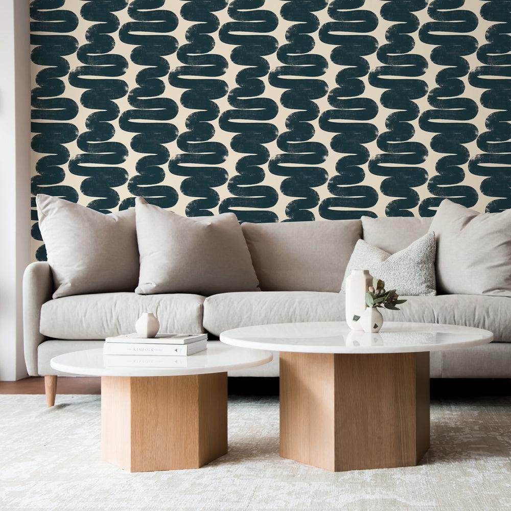 Tempaper Designs LIFESTYLE - Wiggle Room Blue & Cream Peel and Stick Wallpaper