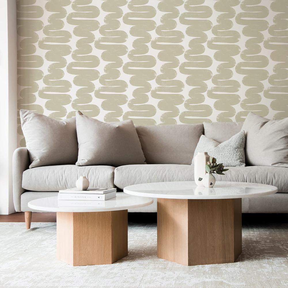Tempaper Designs LIFESTYLE - Wiggle Room Sand & White Peel and Stick Wallpaper