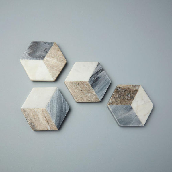 Be Home TABLETOP - Geometric Marble Hexagon Coasters - set of 4