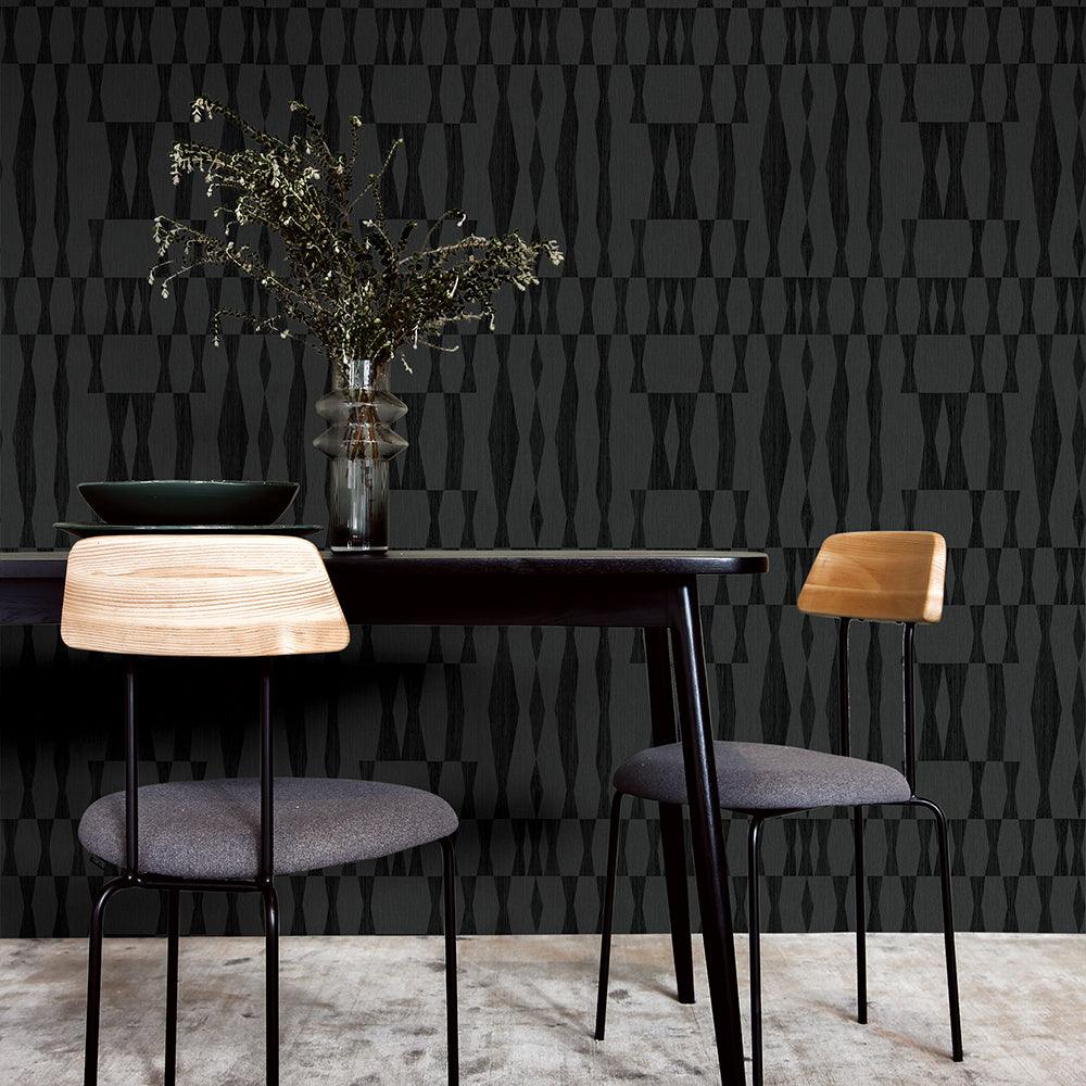 Tempaper Designs LIFESTYLE - Grasscloth Geo Carbon Peel and Stick Wallpaper