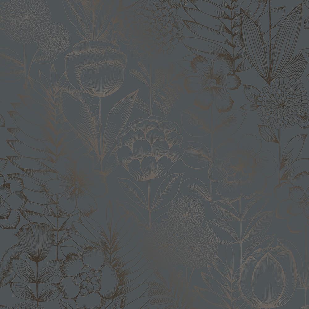 Tempaper Designs LIFESTYLE - Homestead Floral Metallic Blue Peel and Stick Wallpaper