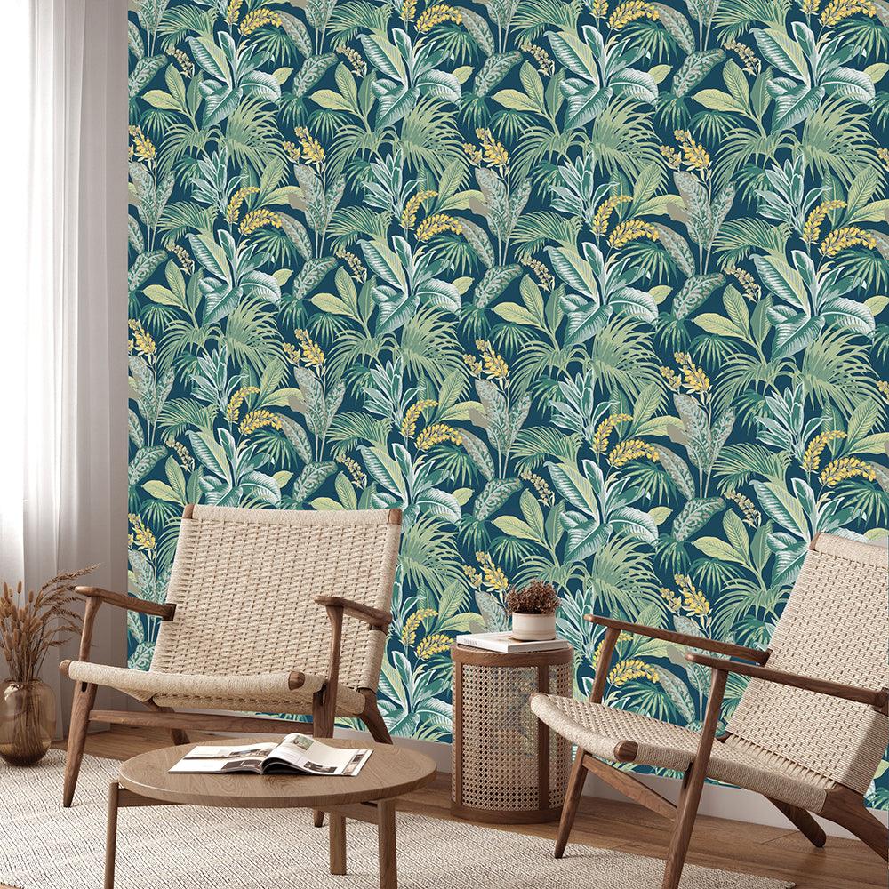 Tempaper Designs LIFESTYLE - Havana Palm Navy Peel and Stick Wallpaper