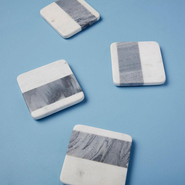 Be Home TABLETOP - White & Gray Marble Square Coasters - Set of 4