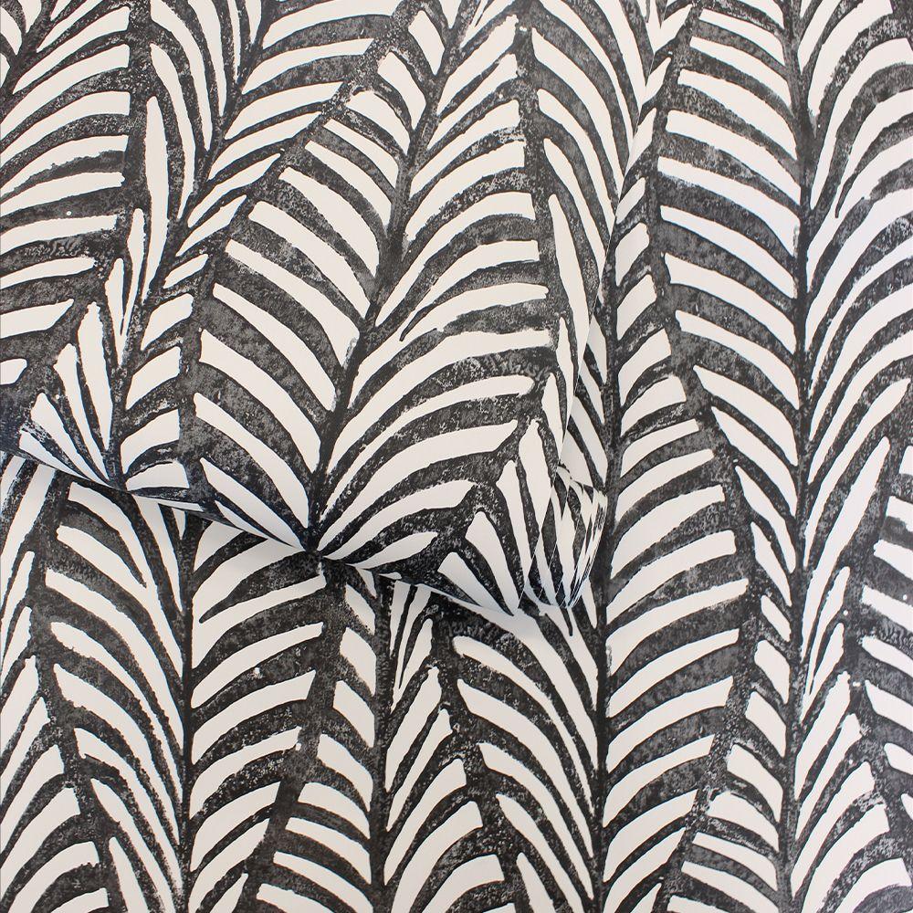 Tempaper Designs LIFESTYLE - Black Jade Block Print Leaves Peel and Stick Wallpaper