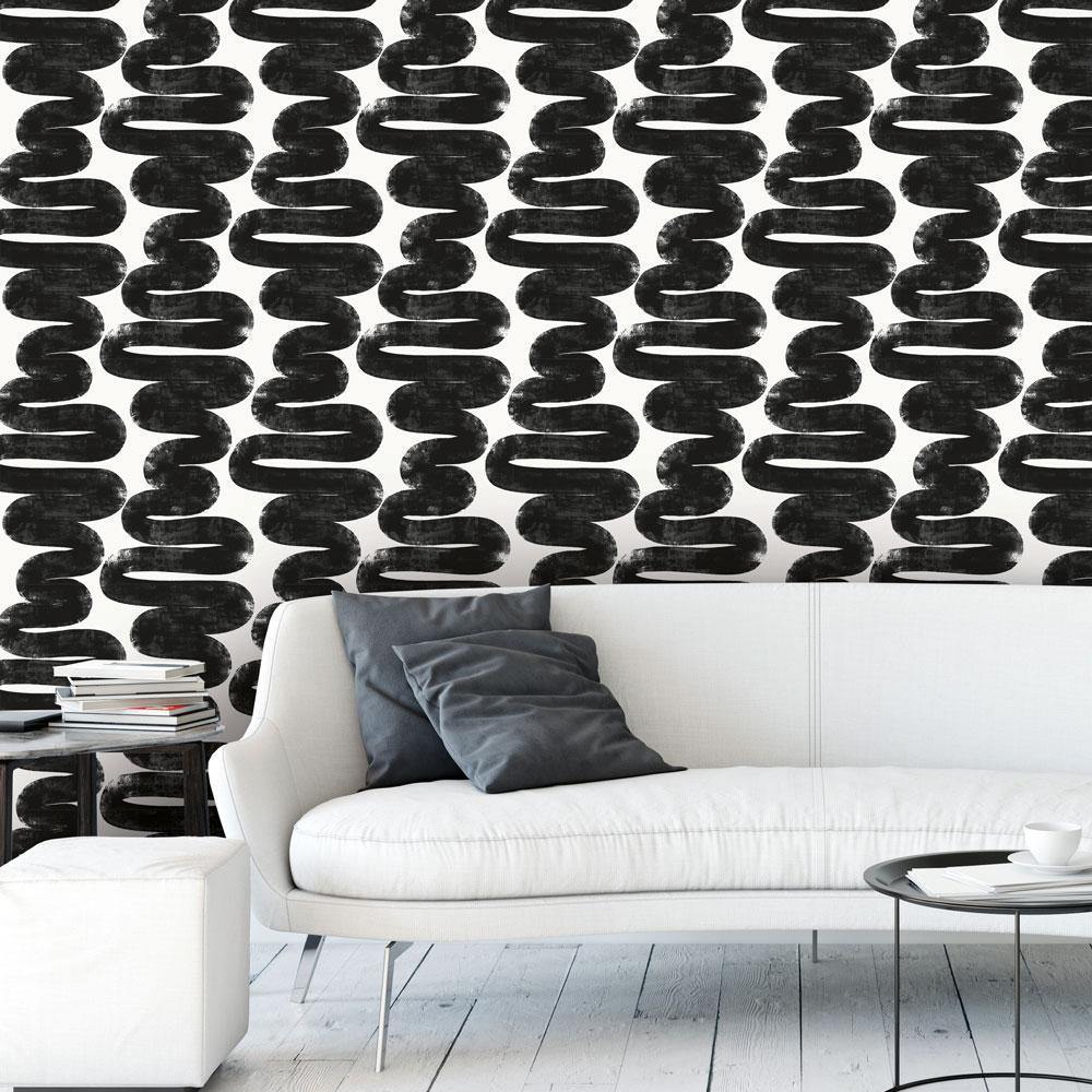 Tempaper Designs LIFESTYLE - Bobby Berk Wiggle Room White & Black Peel and Stick Wallpaper
