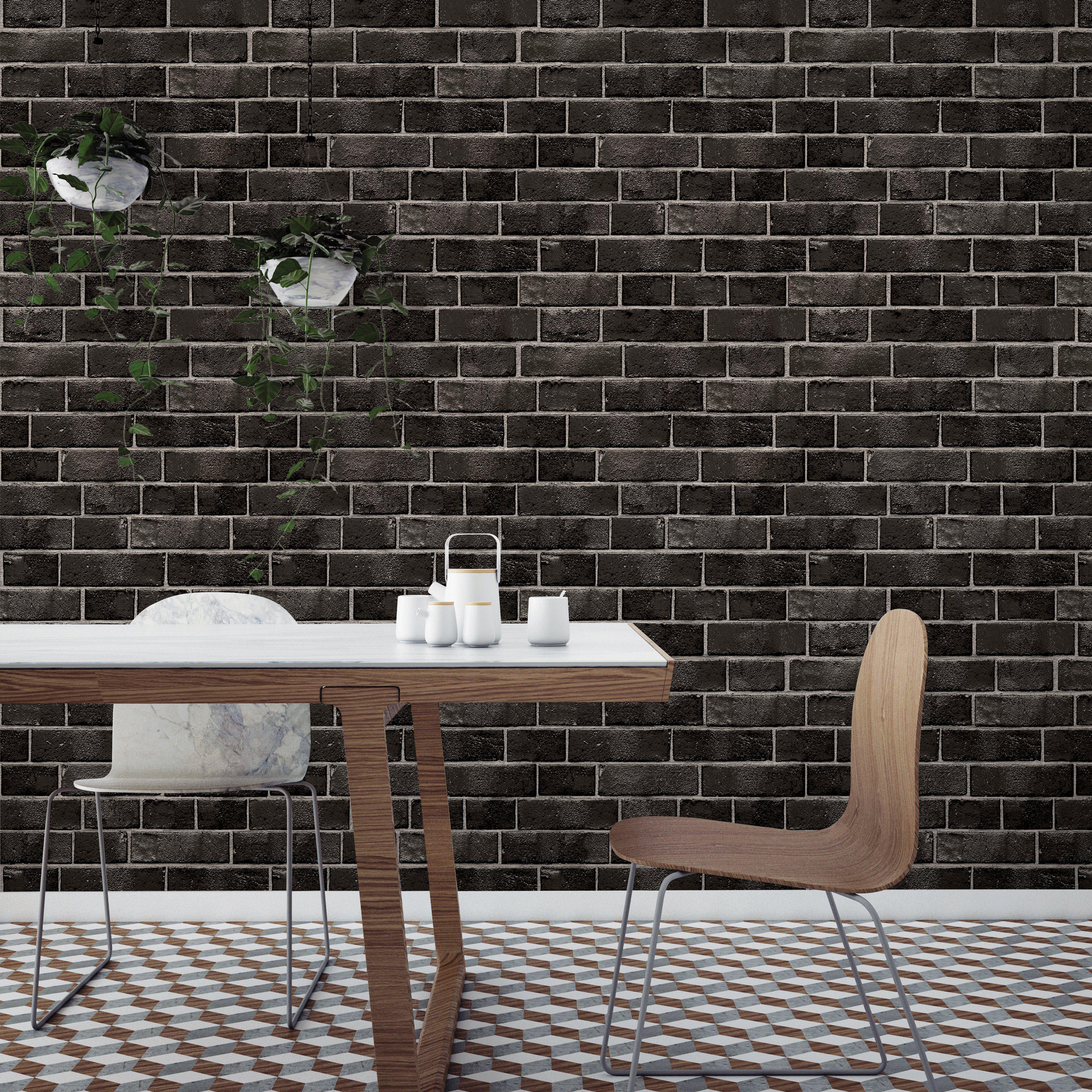 Tempaper Designs LIFESTYLE - Brick Ebony Peel and Stick Wallpaper
