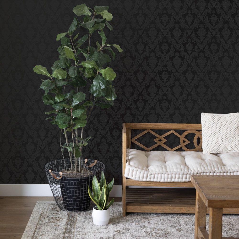 Tempaper Designs LIFESTYLE - Damsel Black Velvet Peel Peel and Stick Wallpaper