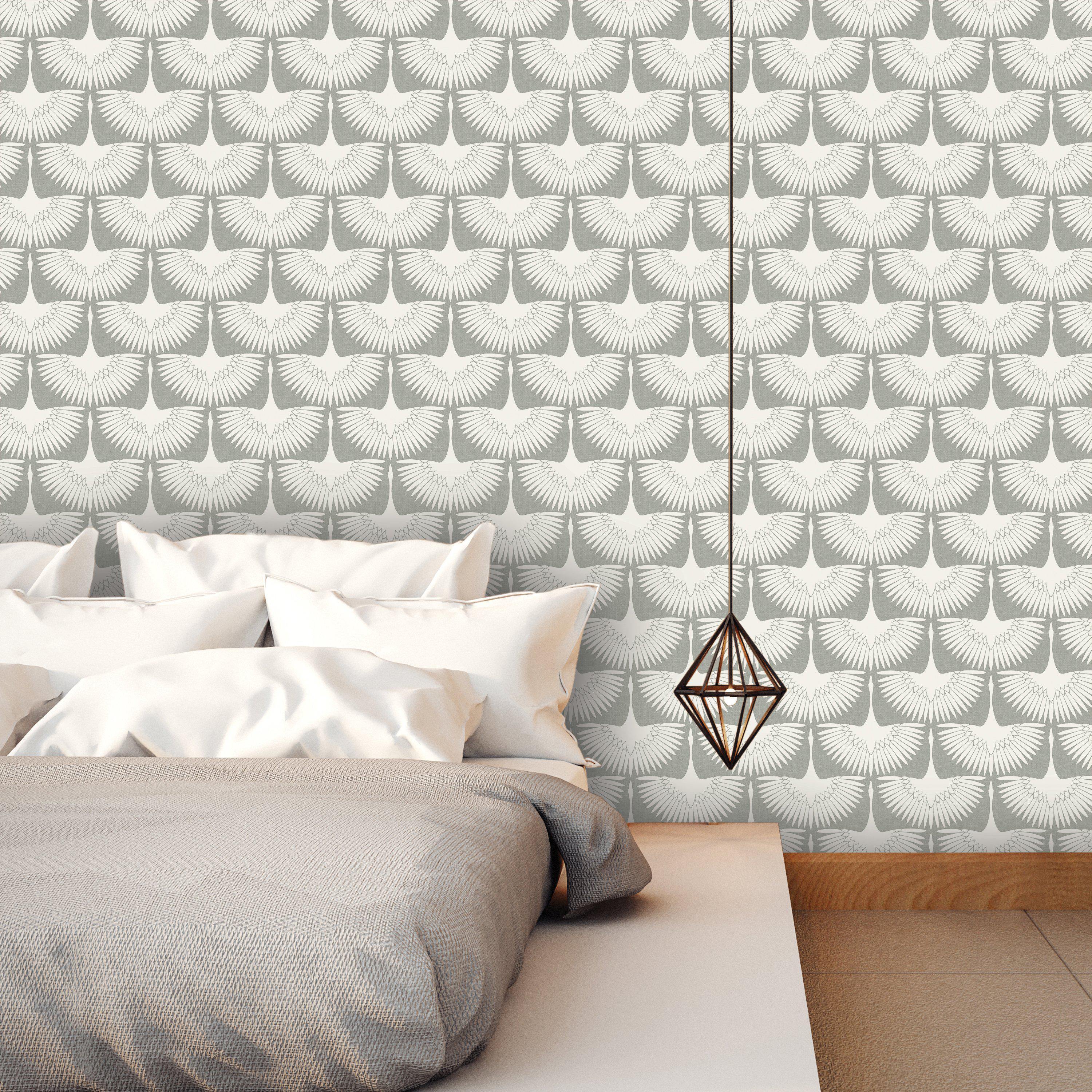 Tempaper Designs LIFESTYLE - Genevieve Gorder Feather Flock Chalk Peel and Stick Wallpaper