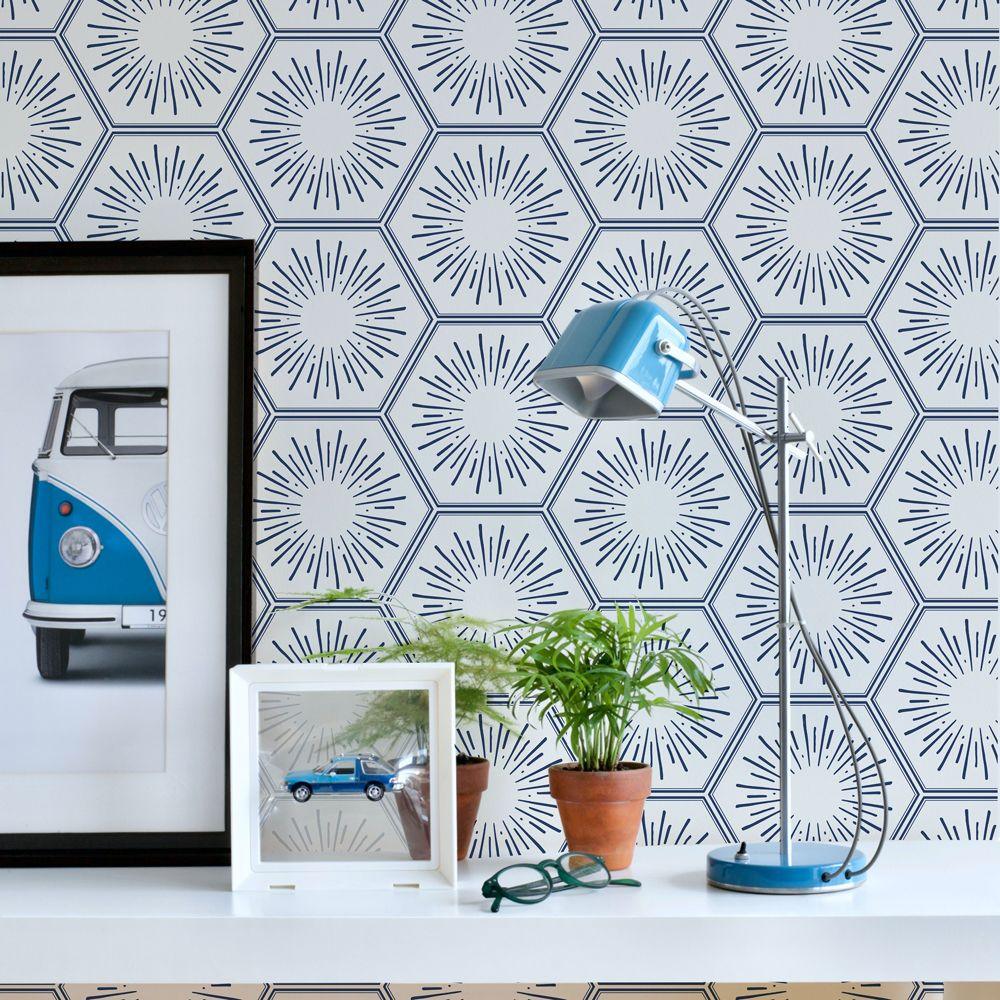 Tempaper Designs LIFESTYLE - Hello Sunshine Sapphire Bronze Peel and Stick Wallpaper
