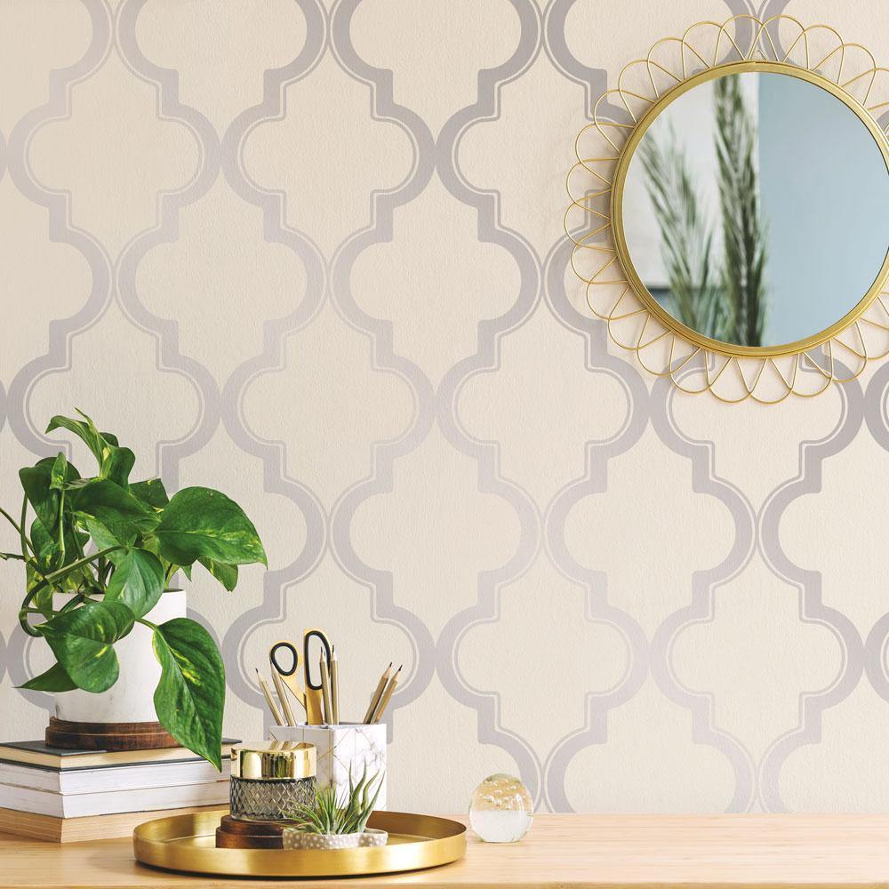 Tempaper Designs LIFESTYLE - Marrakesh Cream & Metallic Silver Peel and Stick Wallpaper