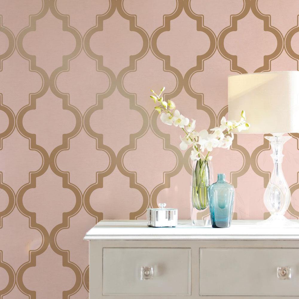 Tempaper Designs LIFESTYLE - Marrakesh Pink & Metallic Gold Peel and Stick Wallpaper