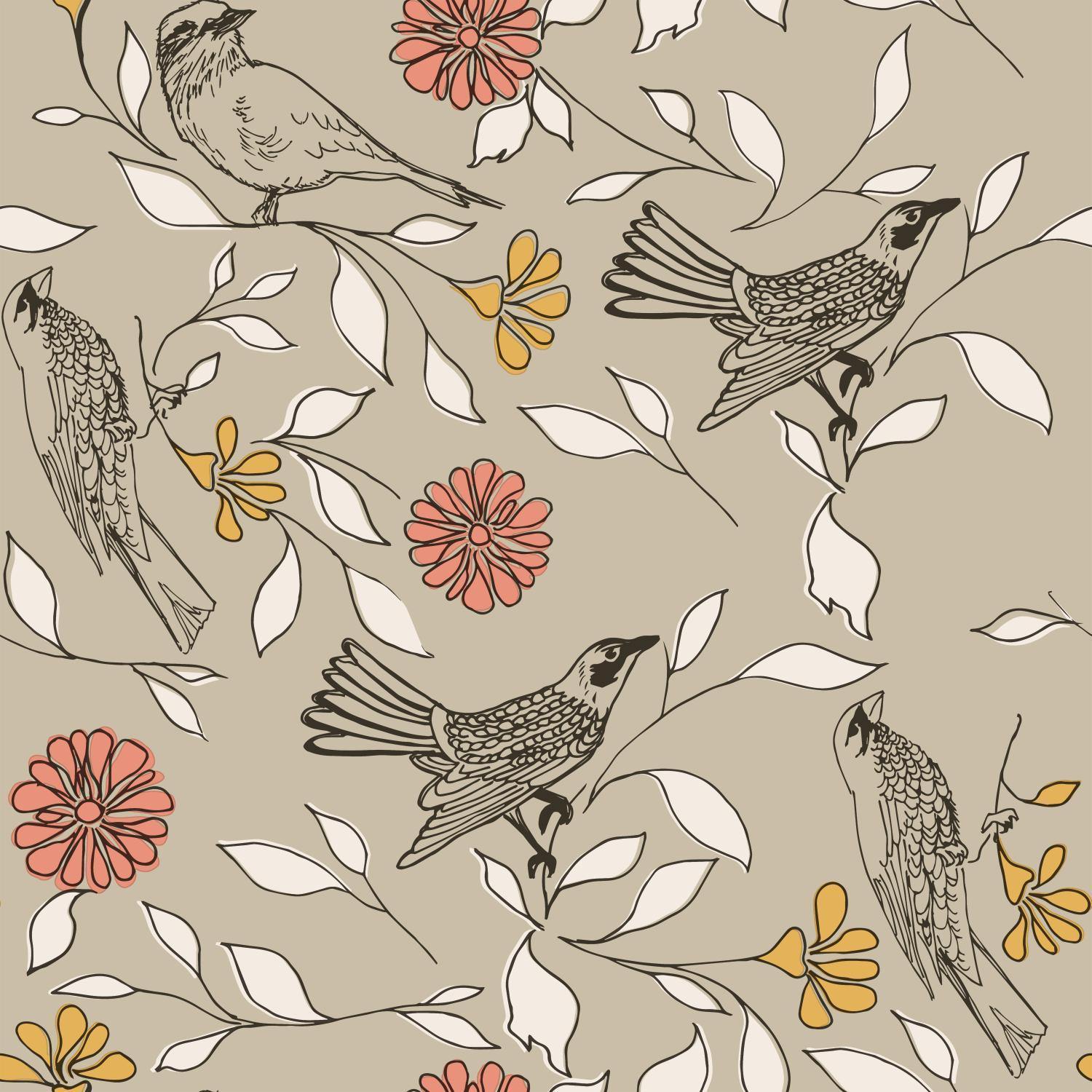 Tempaper Designs LIFESTYLE - Novogratz Birds Greige Peel and Stick Wallpaper