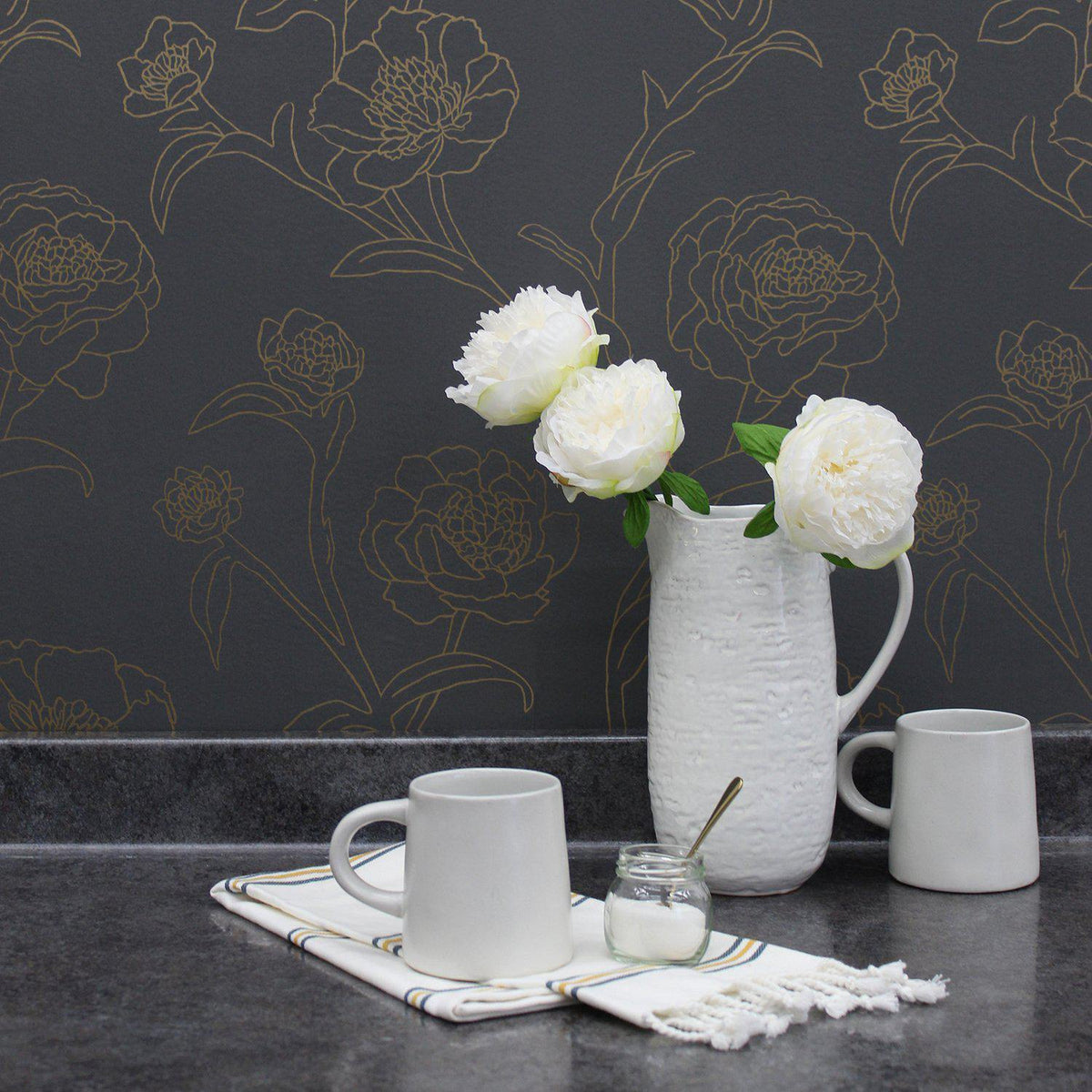 Peonies Noir Peel and Stick Wallpaper Maker & Moss